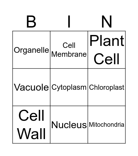 Plant Cell & Organelle Bingo Card