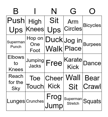 Fitness Bingo Card