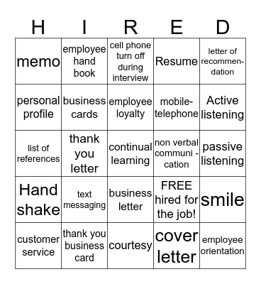 Professinalism: communication Bingo Card