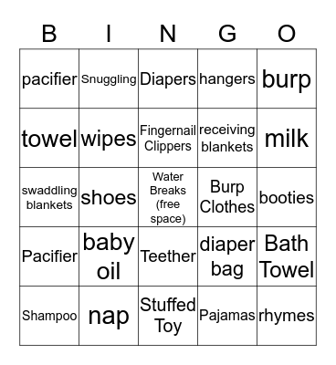 Daniella's Baby Shower Bingo Card
