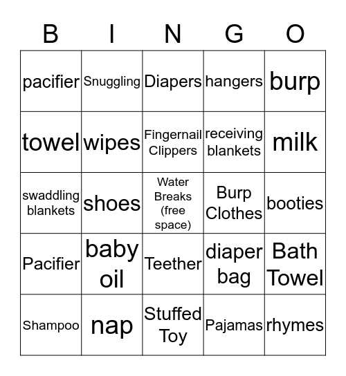 Daniella's Baby Shower Bingo Card