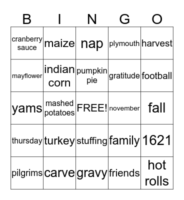 Thanksgiving Bingo Card