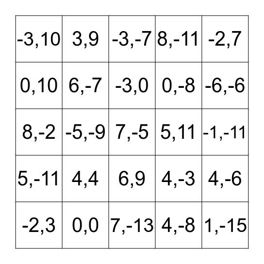 COORDINATE MANGO Bingo Card