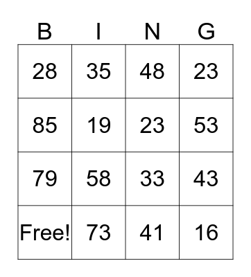 Place Value Bingo Card