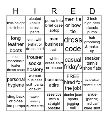 PROFESSIONALISM: APPEARANCE Bingo Card