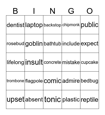 syllables Bingo Card