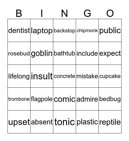 syllables Bingo Card