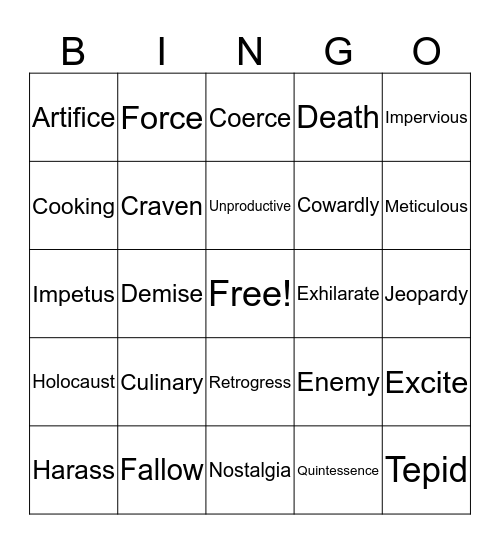 Unit 2 11-20 and Unit 3 1-10 Bingo Card