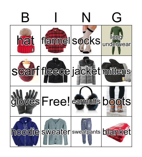 Warm Clothes BINGO Card