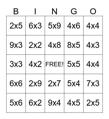 3rd & 4th Grade Multiplication Bingo Card