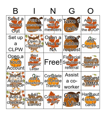 Fall Bingo Card