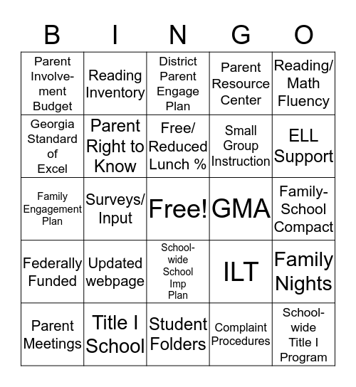 Title I Annual Meeting Bingo Card