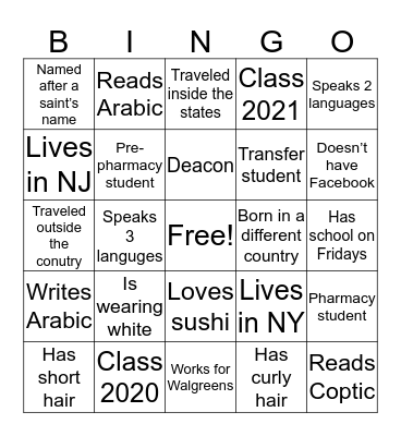 ICE BREAKER Bingo Card