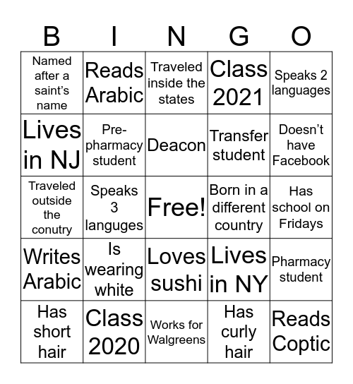 ICE BREAKER Bingo Card