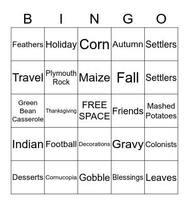 T H A N K S G I V I N G Bingo Card