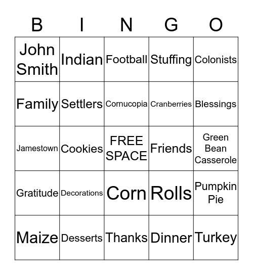 T H A N K S G I V I N G Bingo Card