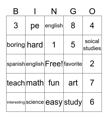 Untitled Bingo Card