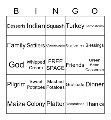 T H A N K S G I V I N G Bingo Card