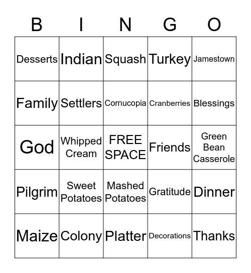 T H A N K S G I V I N G Bingo Card