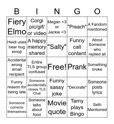 TLS chat Bingo Card