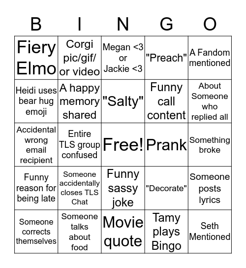 TLS chat Bingo Card