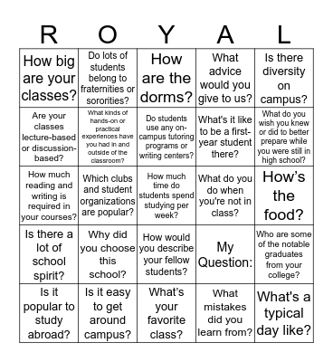 College Speaker Bingo Card