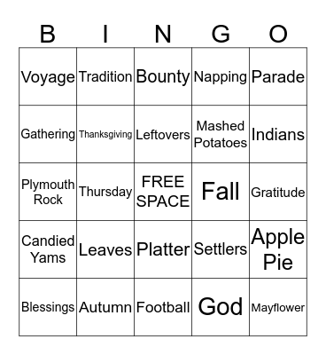 T H A N K S G I V I N G Bingo Card