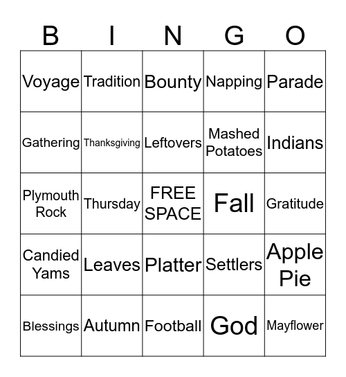 T H A N K S G I V I N G Bingo Card