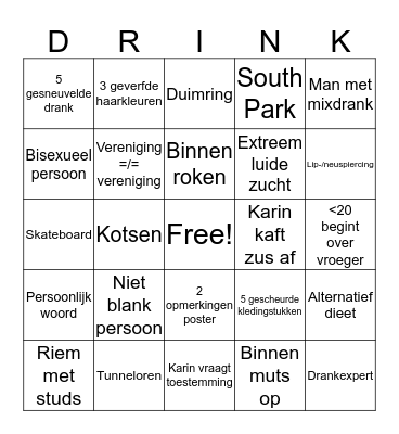 Party Passtime Bingo Card