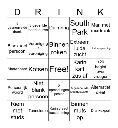 Party Passtime Bingo Card