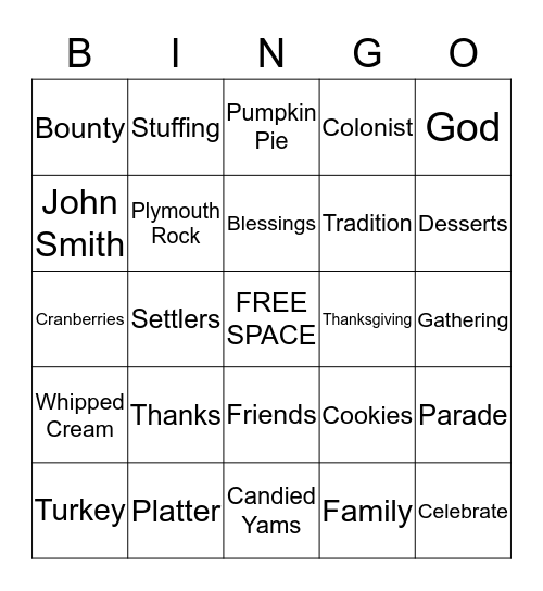 T H A N K S G I V I N G Bingo Card