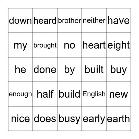 3rd Grade Bingo Card