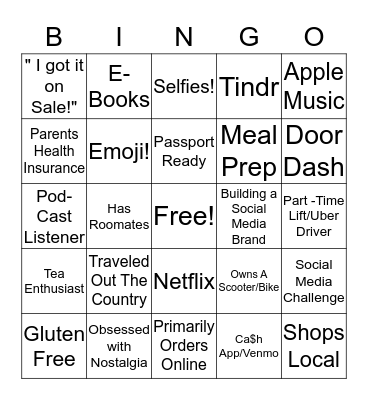 Millennial Bingo Card