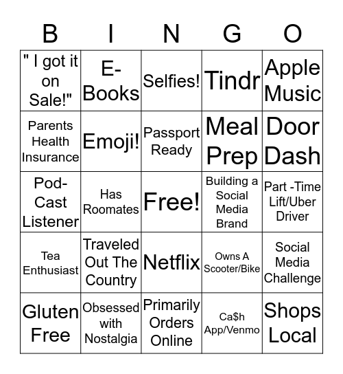 Millennial Bingo Card
