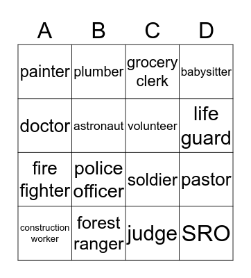What is my Job? Bingo Card