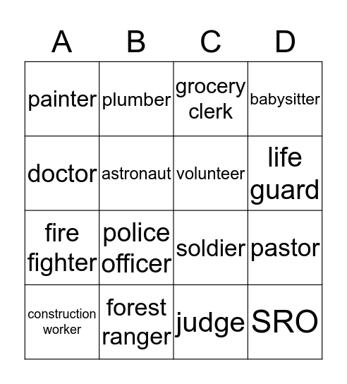 What is my Job? Bingo Card