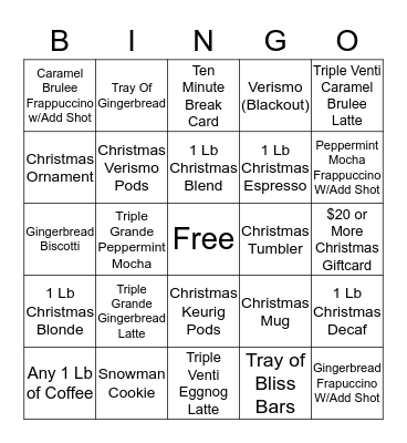 Starbucks Christmas Bingo Card