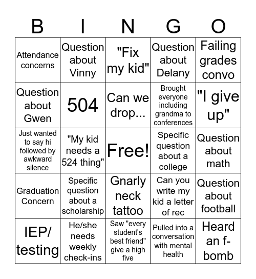 PTC Conference Bingo Card