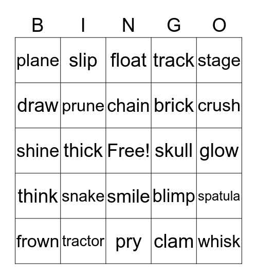 Blends and Digraphs Bingo Card