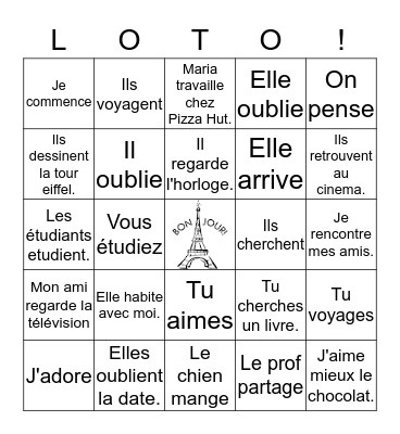 Bridgman: ER Verbs Bingo Card