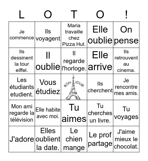 Bridgman: ER Verbs Bingo Card