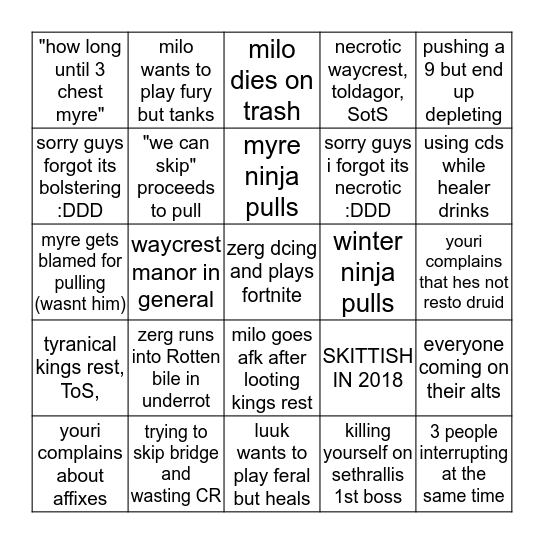 Mythic plus with the Lads Bingo Card