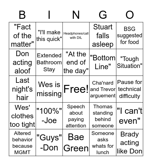 Get Up On It  Bingo Card