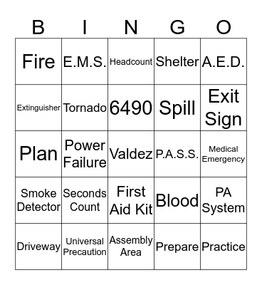 Emergency!! Bingo Card