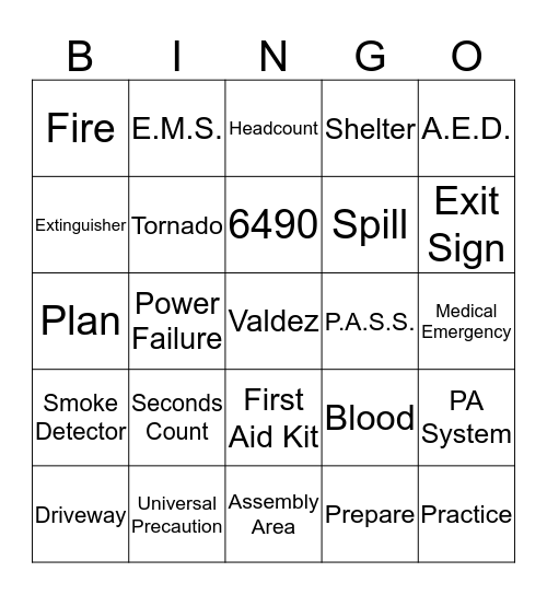 Emergency!! Bingo Card