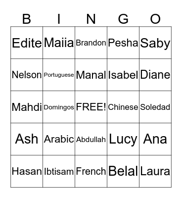 F Class Bingo Card