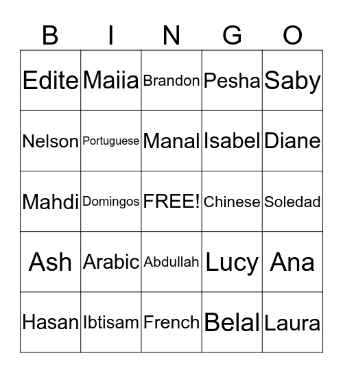 F Class Bingo Card