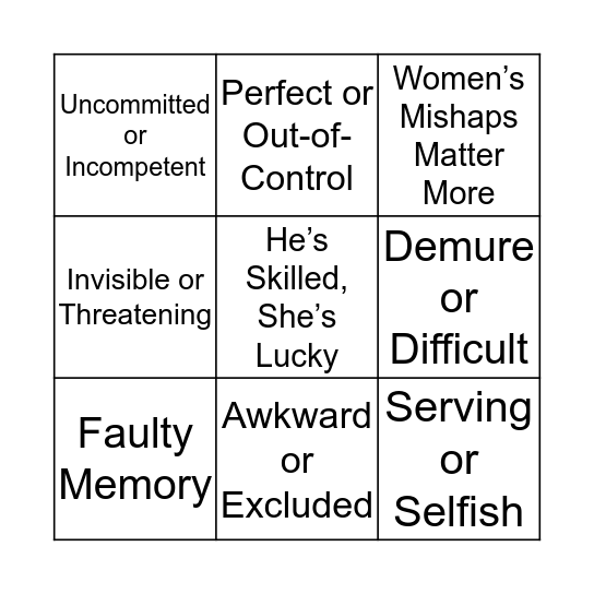 Gender Bias Bingo Card