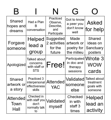 Open Communication Bingo Card