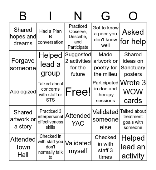 Open Communication Bingo Card